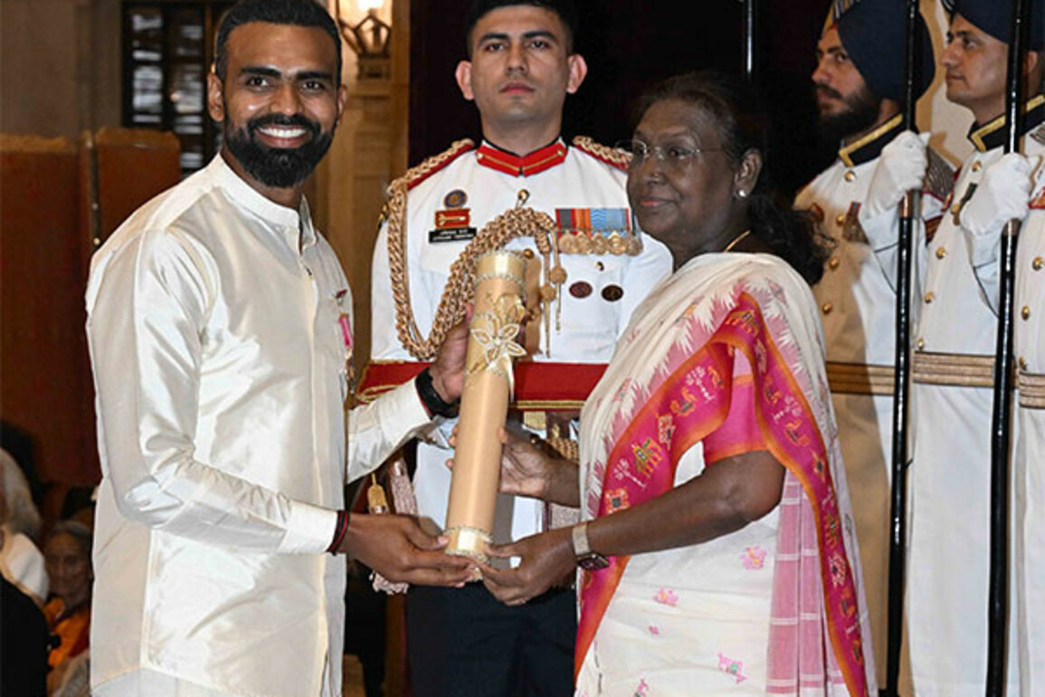 PR Sreejesh conferred Padma Bhushan by President Droupadi Murmu
