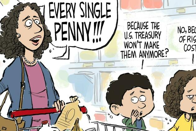 Editorial cartoon- Jeff Koterba on hoarding pennies
