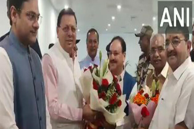 Uttarakhand CM Pushkar Singh Dhami welcomes Union Minister JP Nadda at Jolly Grant airport