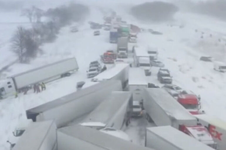 100-vehicle pileup in Michigan during snowstorm stops traffic