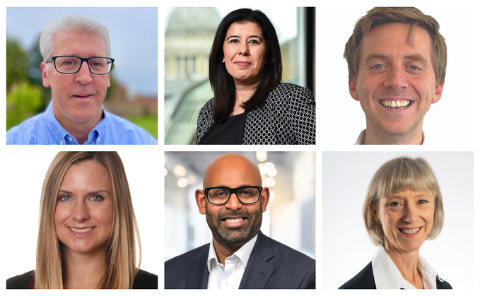 (Top row L-R:) Darren Masters, Priti Ruparelia and Neil Maines (Bottom row L-R:) Guinevere Taylor, Sankar Mahalingham and Sarah Luheshi 