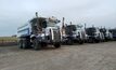 Trucks fitted with autonomous technology at the Zhundong open pit coal mine.