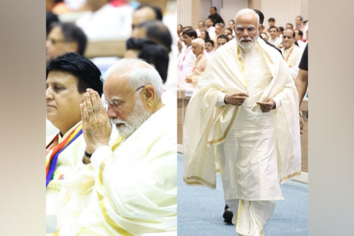 PM Modi attends Navkar Mahamantra program barefoot in reverence, sits among public