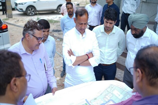 Delhi Minister Ravinder Indraj inspects under-construction facility for persons with disabilities in Narela