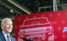 US president Joe Biden at the General Motors electric vehicle assembly plant in Detroit in 2021. Credit: White House/Adam Schultz