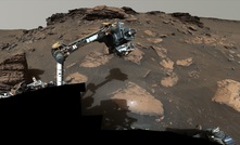  A composition of multiple images shows NASA’s Perseverance rover putting its robotic arm to work around a rocky outcrop called “Skinner Ridge” in Mars’ Jezero Crater