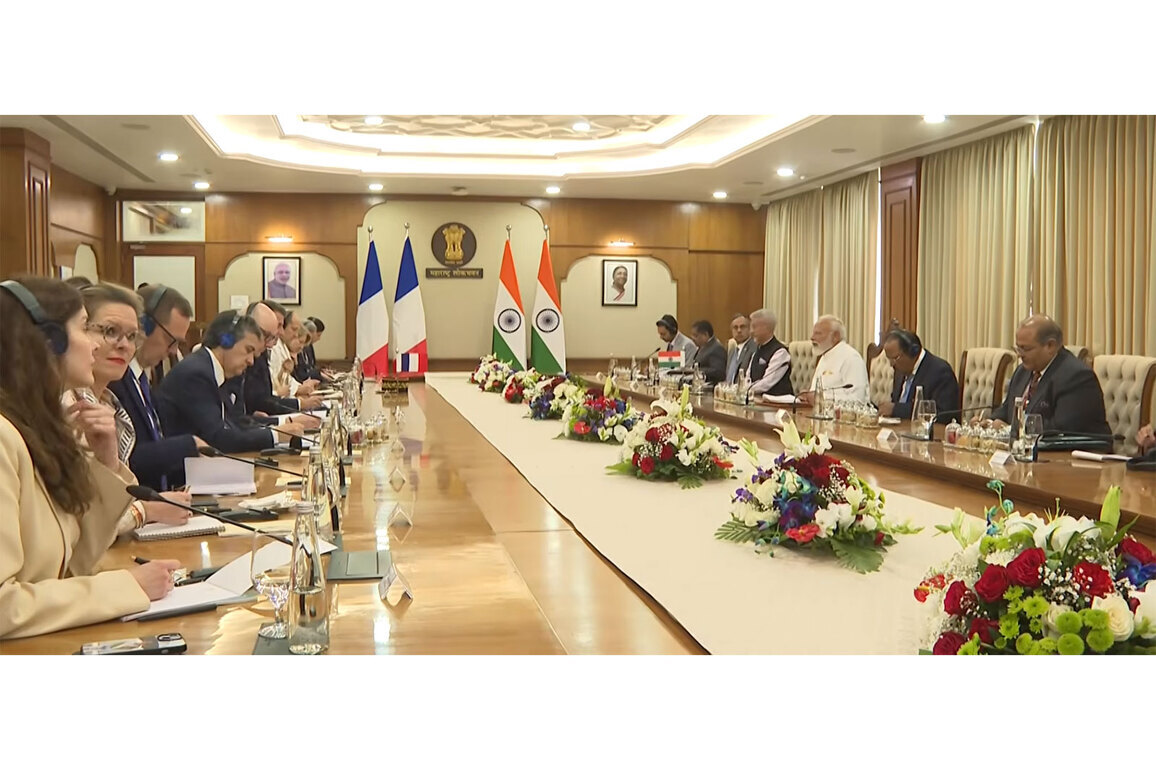 PM Modi holds delegation-level talks with French President Emmanuel Macron in Mumbai