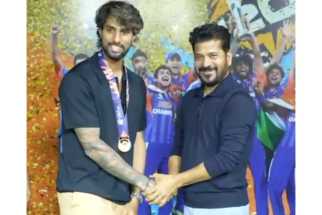 Telangana CM Revanth Reddy felicitates Tilak Varma after India's historic T20WC win