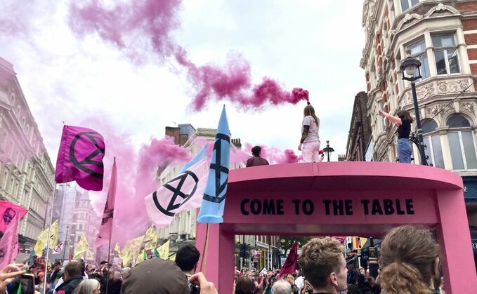 The giant table erected in Covent Garden | Credit: Extinction Rebellion