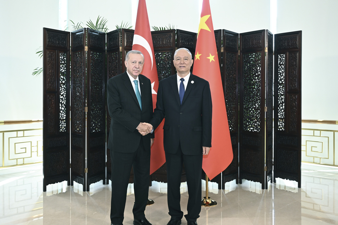 (SCO Tianjin Summit) CHINA-TIANJIN-CAI QI-TURKISH PRESIDENT-MEETING (CN)