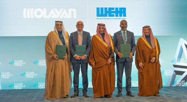 Representatives from Weir & Olayan pictured on stage at the Future Minerals Forum in Riyadh.