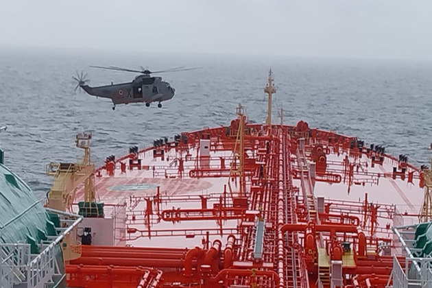 Indian Navy evacuates critically ill sailor from Singapore-flagged oil tanker in mid-sea rescue