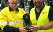  FGR MD Craig McGuckin (left) with Steel Blue founding director Ross Fitzgerald and a new Puregraph safety boot