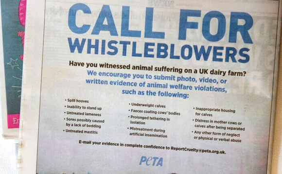 Farmer anger as PETA advert calls for dairy 'whistleblowers'