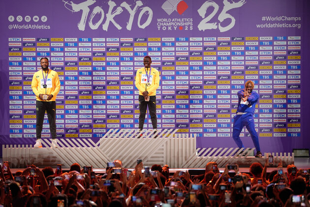 (SP)JAPAN-TOKYO-ATHLETICS-WORLD ATHLETICS CHAMPIONSHIPS-MEN'S 100M-AWARDING CEREMONY
