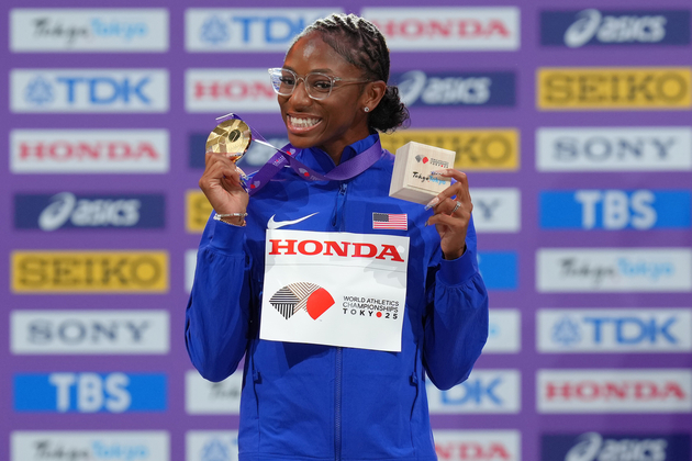 (SP)JAPAN-TOKYO-ATHLETICS-WORLD ATHLETICS CHAMPIONSHIPS-WOMEN'S 100M-AWARDING CEREMONY