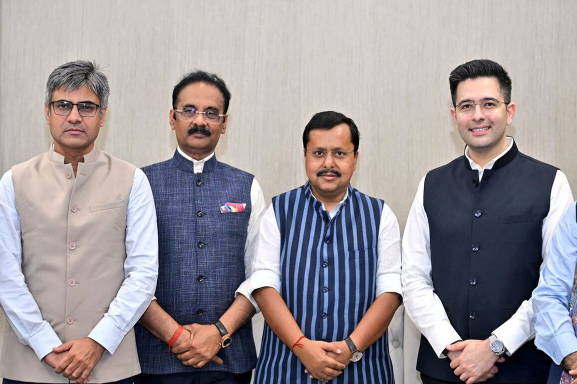Nitin Nabin welcomes Raghav Chadha, Sandeep Pathak, Ashok Mittal, others to BJP
