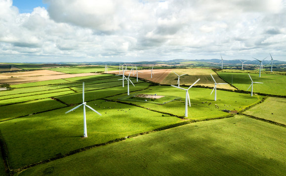 A field of wind turbines in Cornwall