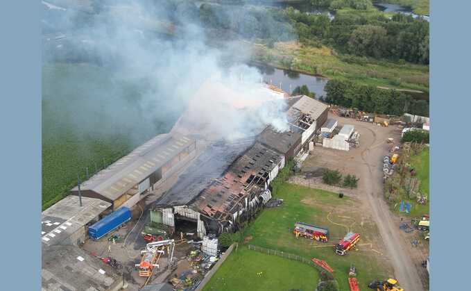 A drone picture shows the impacts of the fire at a commercial farm building in Preston (Lancashire Fire and Rescue Service)