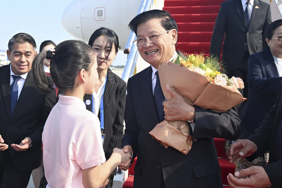 (SCO Tianjin Summit) CHINA-TIANJIN-LAOS-THONGLOUN-ARRIVAL (CN)