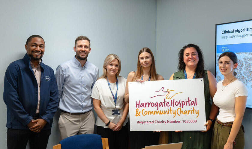 Moses Okogun, Christopher Parry (Roche) Philippa Bleasdale (Histopathology), Rebecca Collings, Gemma Cook (HHCC) and Katy Bruffell (Roche) (c) HDFT 