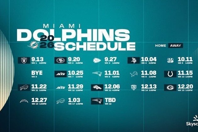 Miami Dolphins announce 2026 schedule presented by Skyscanner