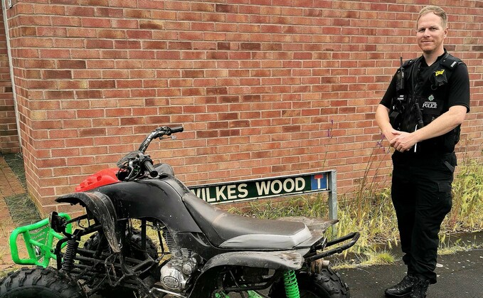 A Stafford Borough Police officer with the seized quad bike caught 'frightening' livestock