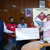 Following deaths of three personnel in separate road accidents, CM Dhami hands over cheques of Rs 50 lakh each to their dependents