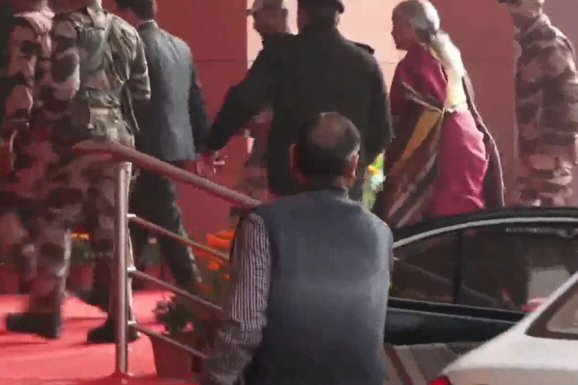 Finance Minister Nirmala Sitharaman arrives at Kartavya Bhawan ahead of Union Budget