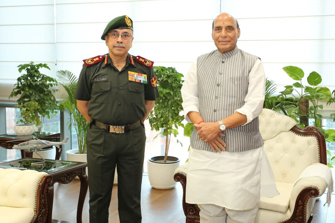 CDS General N S Raja Subramani meets Defence Minister Rajnath Singh at Kartavya Bhavan