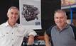  David Blower from Swarm Farms and Ian O'Callaghan, Hatz Diesel OEM and technical manager, celebrating Hatz’s 35 years in Australia. Picture courtesy Hatz.