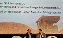  Bill Johnston (left) being interviewed at Future of Mining Australia by Noel Dyson. Photo: Rohin Simpson