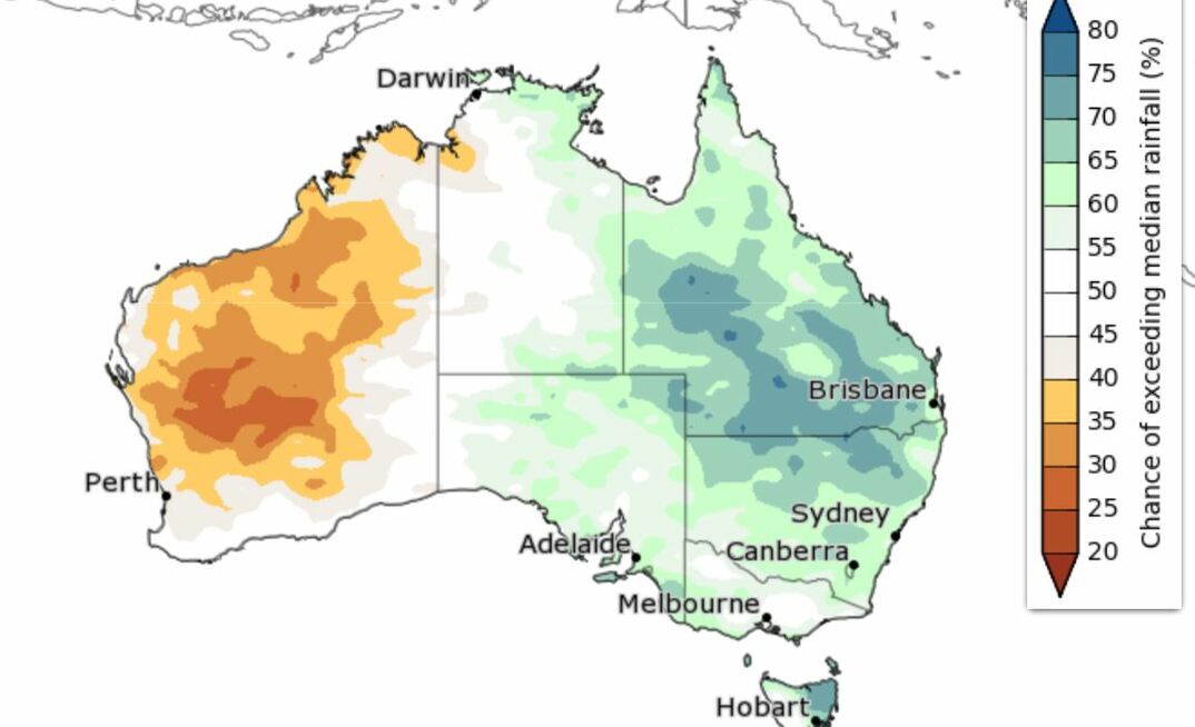 Eastern Australia should see a wetter than average spring while Western Australia is forecast to be warmer and drier than average. Image courtesy BOM.