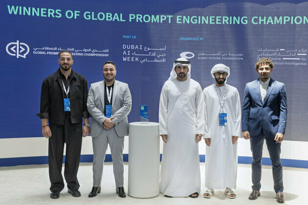 Hamdan bin Mohammed honours winners of Global Prompt Engineering Championship 2025 during Dubai AI Week