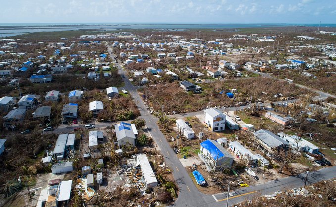 Aerial drone shot of homes destroyed in Florida Keys after Hurricane Irma last year | Credit: iStock