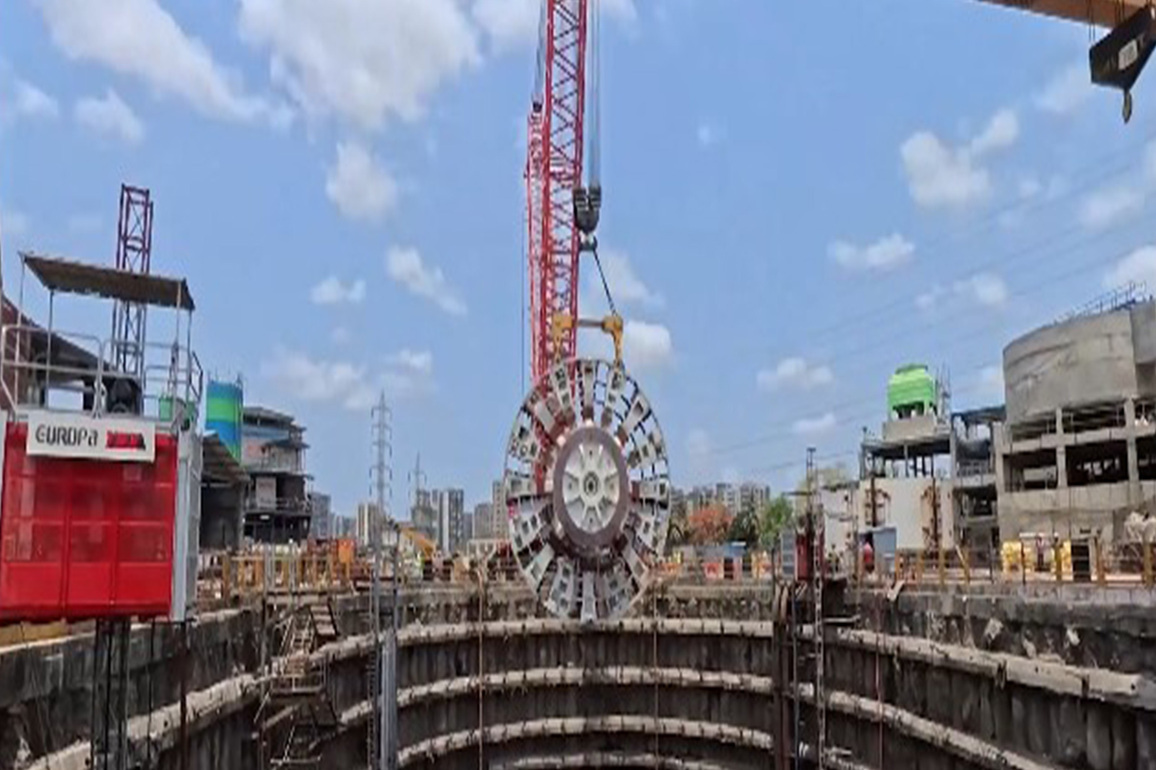 India's largest rail tunnel boring machine cutterhead lowered for Mumbai bullet train project