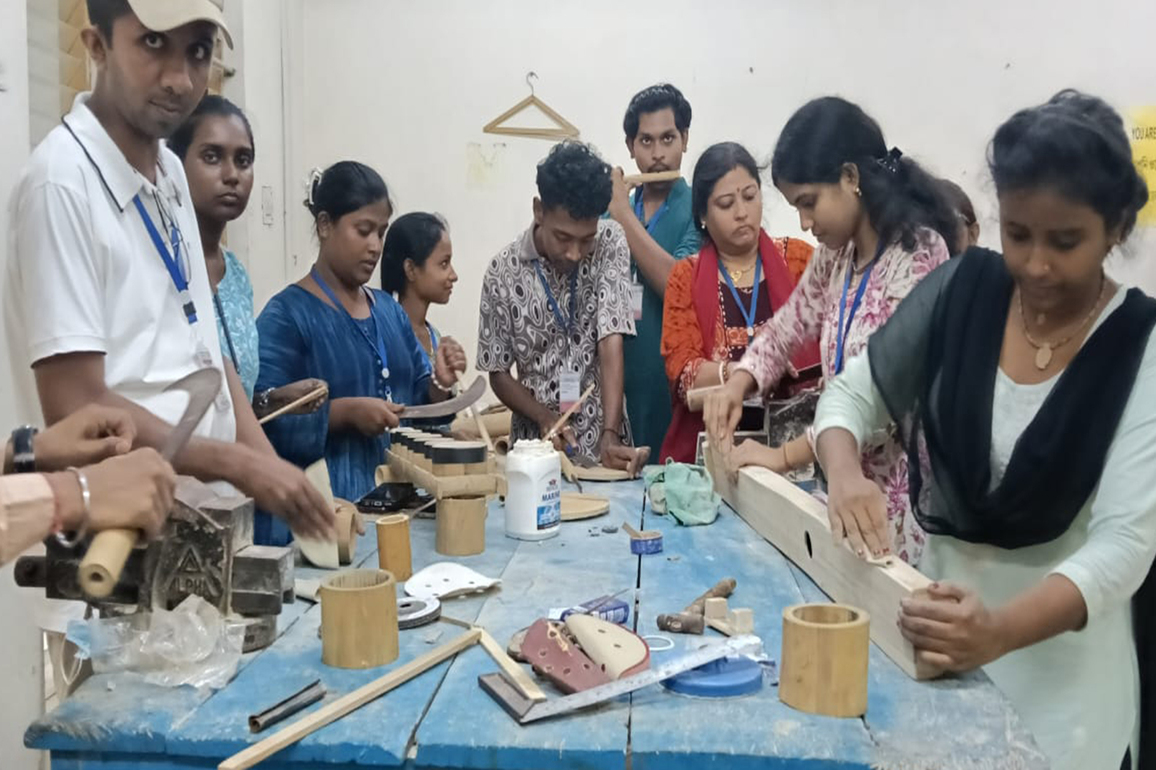 Music students learn the art of Bamboo instrument making under NEP 2020 internship
