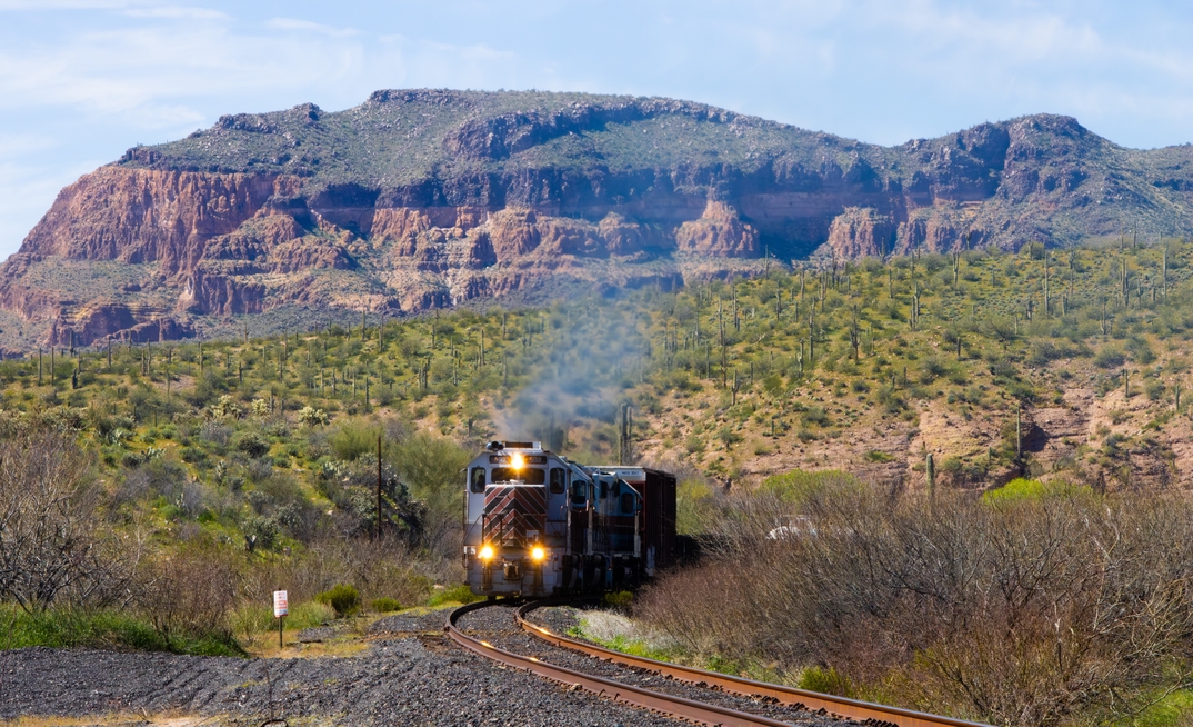 An Arizona Copper Basin railway freight train.