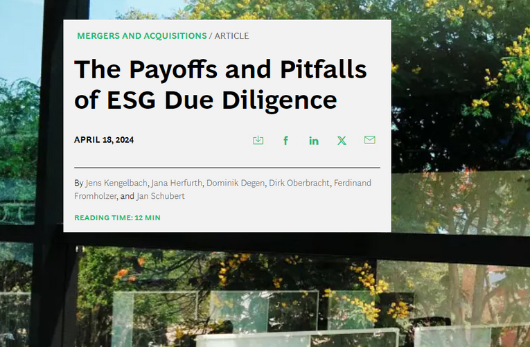 ESG due diligence is gaining traction in M&A
