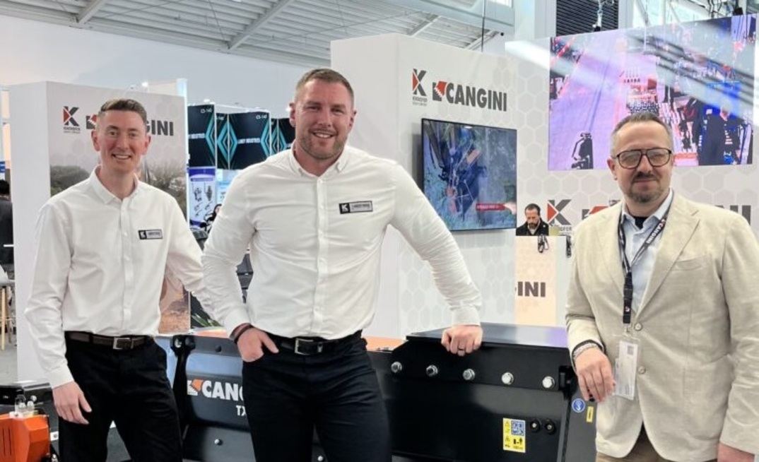 (l-r) Ryan Ginty, managing director at Auger Torque Europe, Bryn Bailey, sales and marketing director at Auger Torque Europe and Davide Cangini, CEO of Cangini Benne at Bauma 2025