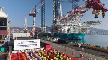 DEME has taken delivery of Norse Energi, its second new wind turbine installation vessel, at the CIMC Raffles Shipyard 