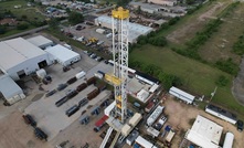 Drone image of the setup for the first demonstration of Quaise Energy’s novel drilling technique on a full-scale oil rig