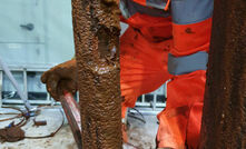  A close-up of the typical iron bacteria residues on a pipe before the cleaning process