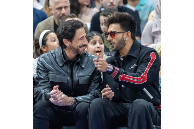 Ranveer Singh meets with Adrien Brody at NBA pre-season game in Abu Dhabi