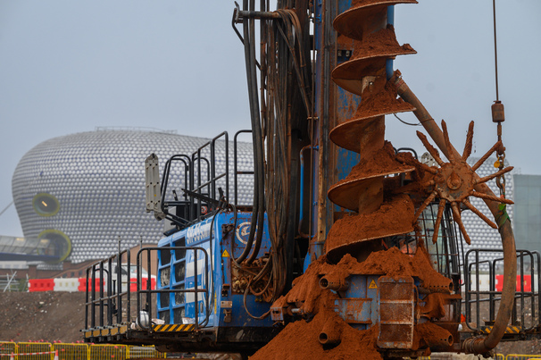 Foundation works to install 2000 vertical concrete columns for the foundations at Curson Street Station have started in Birmingham. Credit_HS2