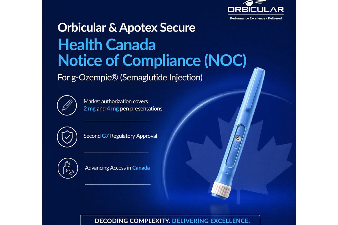 Orbicular Announces Health Canada Approval for a g-Ozempic (Semaglutide Injection) in Partnership with Apotex
