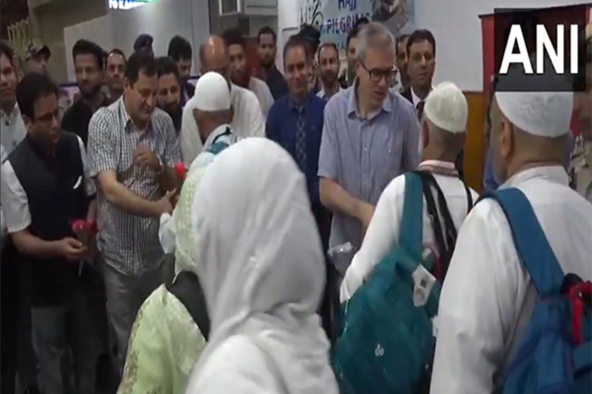 Jammu and Kashmir CM Omar Abdullah receives first batch of Hajj pilgrims at Srinagar airport