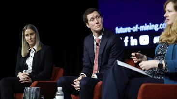 Lauren McGregor (left) speaking at Future of Mining Australia 2025 with Roderick Crowther and Alison Britt.