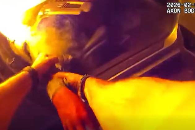 Bodycam video of Jacksonville officer pulling woman from burning car after carjacker crashes