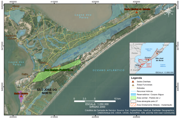 Mapa com área do projeto de titânio Retiro RGM Rio Grande